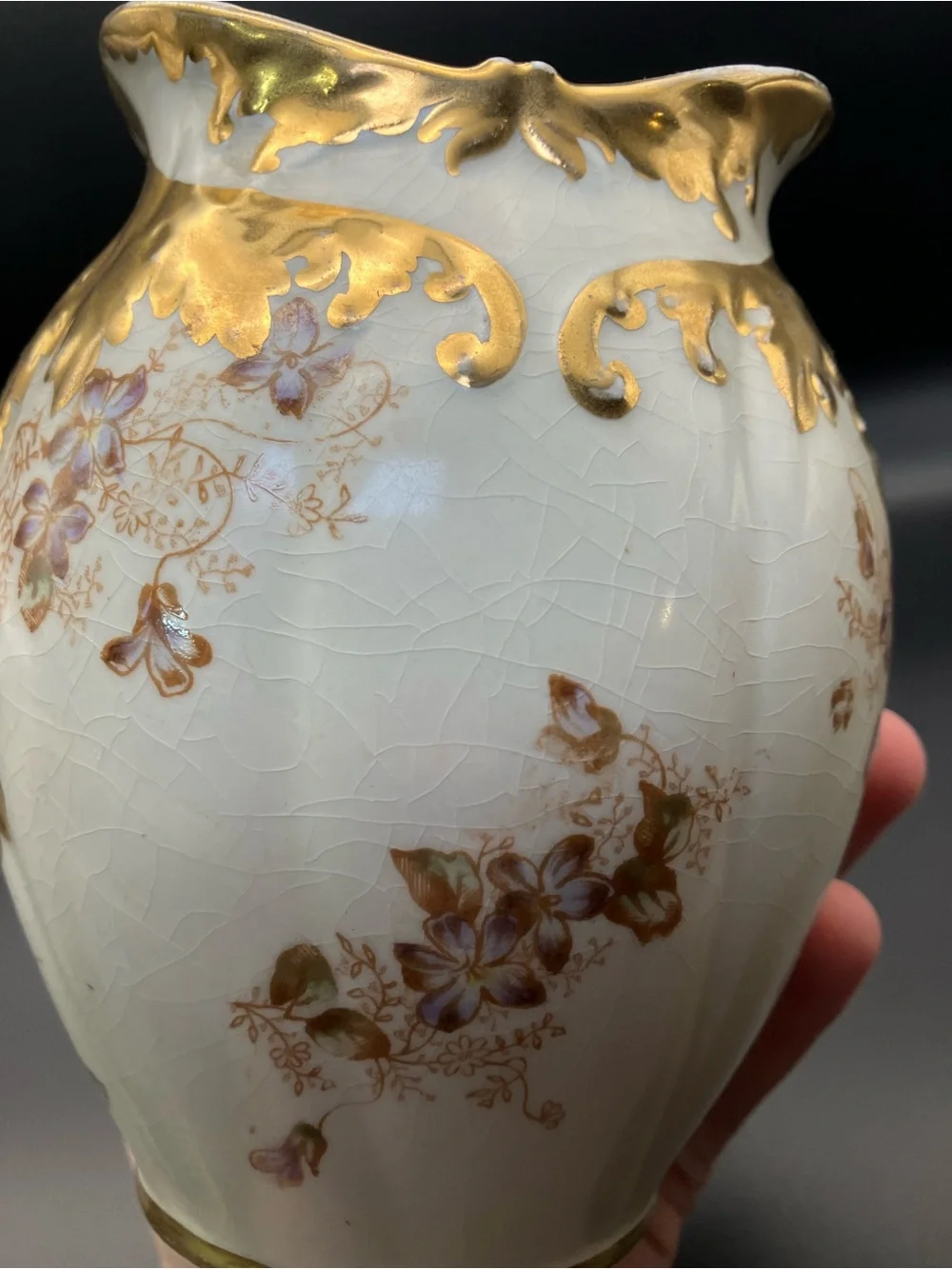 Warwick Semi Porcelain Ornate Gold-Trim Floral Ceramic Vase